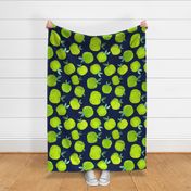 Painterly Green Apples // Navy 