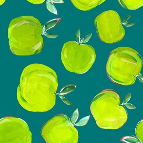 Painterly Green Apples // Teal 