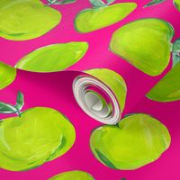 Painterly Green Apples // Hot Pink 