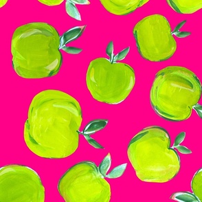 Painterly Green Apples // Hot Pink 