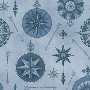 Explore The World Vintage Compass Pattern Blue Large Scale