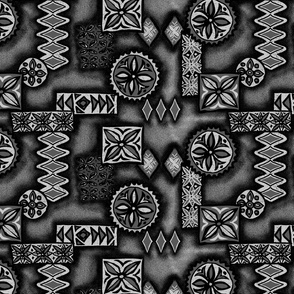 Hawaiian Primitive Tapa Vintage Print- Black and Charcoal Gray