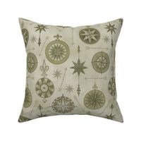 Explore The World Vintage Compass Pattern Olive Green Medium Scale