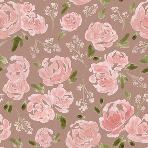 Medium - Sweet Blush Pink Roses - Taupe