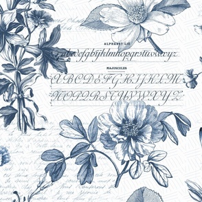 French Blue Floral Toile de Jouy