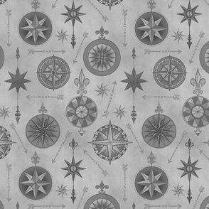 Explore The World Vintage Compass Pattern Grey Medium Scale