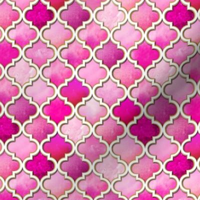 Pink Moroccan tiles in watercolor shades of Magenta or pale pink