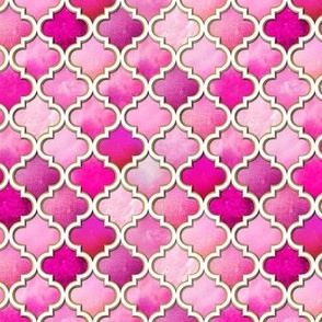 Pink Moroccan tiles in watercolor shades of Magenta or pale pink