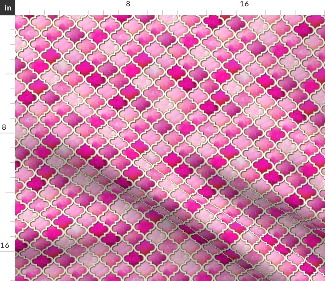 Pink Moroccan tiles in watercolor shades of Magenta or pale pink