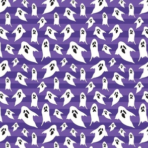 Ghosties on purple stripes halloween fabric