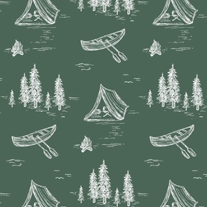 Lake Life in Dark Green  for Forest Theme Home Decor & Wallpaper - 12" Fabric