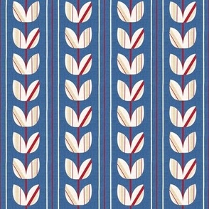 Vintage Sporty Retro Tulips | MED Scale | Red, Blue, Ivory