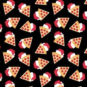 (small scale) Holiday Pizza - Santa hat pizza slice - Christmas - black - LAD23