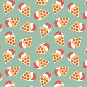 (small scale) Holiday Pizza - Santa hat pizza slice - Christmas - mint - LAD23