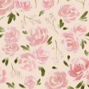 Medium - Sweet Blush Pink Roses - Beige