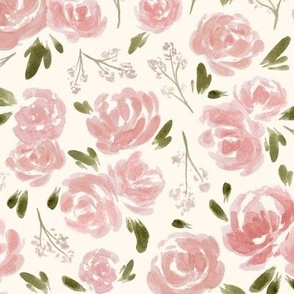 Medium - Sweet Blush Pink Roses - Light Cream