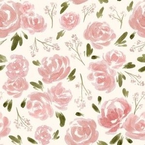 Small - Sweet Blush Pink Roses - Light Cream