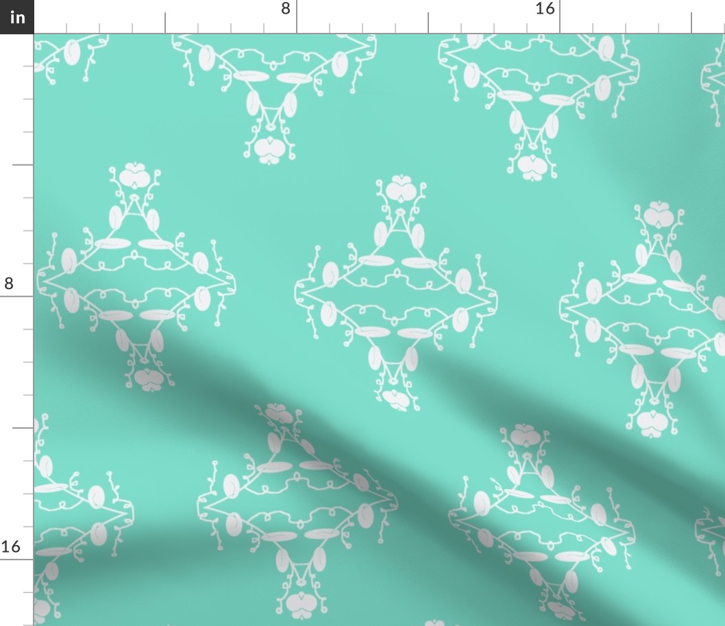 Turquoise and White Damask