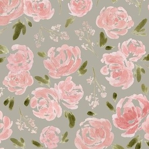 Medium - Sweet Blush Pink Roses - Grey Beige