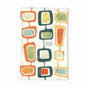 vintage calendar 2024 - retro shapes in a vintage color palette - mid-century tea towel and hall hanging