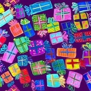 Colorful Present Piles //  Eggplant