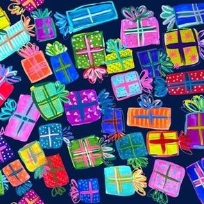 Colorful Present Piles //  Navy