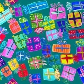 Colorful Present Piles //  Teal