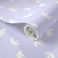 White birds on light purple #dfdffc