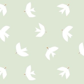 White birds on pale green #dfe6d5