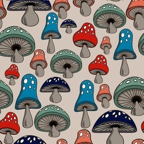 Colorful Mushrooms on Taupe