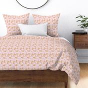 Warm Botanical Leaves Woodblock Pink and Mustard Wallpaper Duvet Bedding