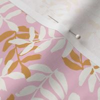 Warm Botanical Leaves Woodblock Pink and Mustard Wallpaper Duvet Bedding