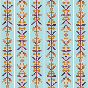 Floral stripe fabric,  blue background, small 