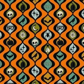 mini // Retro Halloween Geometric spooky things in orange and black // 4”