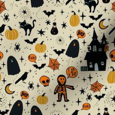 medium // Retro Halloween Boo Eek Spooky Things in cream // 8”