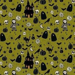 mini // Retro Halloween Boo Eek Spooky Things in olive green // 4”