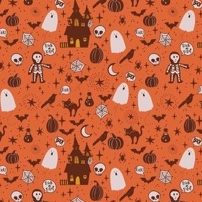 mini // Retro Halloween Boo Eek Spooky Things in coral orange // 4”