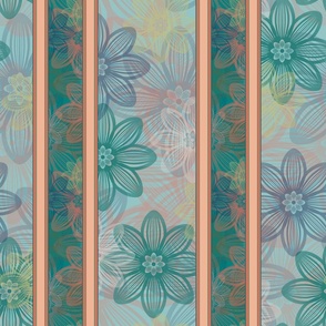 Coastal Chic Linear Flowers  - Stripes - Sea Green and Opal Green