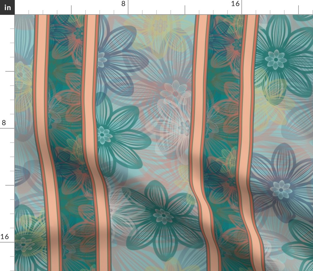 Coastal Chic Linear Flowers  - Stripes - Sea Green and Opal Green