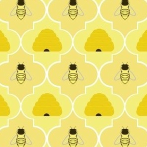 Honeycomb Moroccan Trellis with Honeybee and Beehive