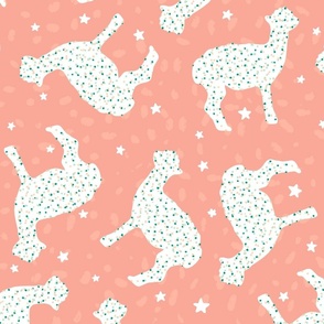 Alpaca Sprinkle Sugar Cookie with Stars on Coral Pink Background Large