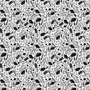 Tossed Folk Floral - Black and White