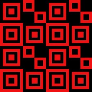 CCFN1 - Adventurous  Hollow Nesting  Checks in Red and Black - 4 inch repeat on fabric - 3 inch repeat on wallpaper