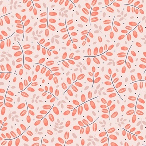 Twigs reds on pink // normal scale 0002 C //  twig leaves leaf dots blue pink red bright background 
