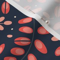 Twigs red on navy blue // normal scale 0002 D //  twig leaves leaf dots navy bright red pink dark background 