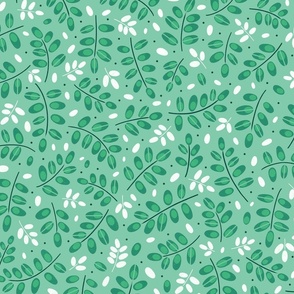 Twigs green on light green // normal scale 0002 G //  twig leaves leaf dots  white green celadon mint dark background emerald