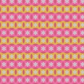 Snow Bunny-A Floral Quilted Tile Stripe-Canary-Groovy Pink-Strawberry Moon-Small Scale