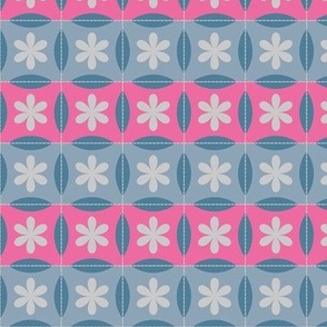 Snow Bunny-A Floral Quilted Tile Stripe-Norland Pale Blue-Groovy Pink-Stormy Ridge Blue-Medium Scale