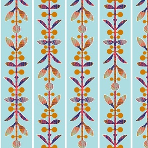 Floral stripe fabric,  blue background