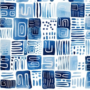 rustic watercolor shapes blue on white - medium scale